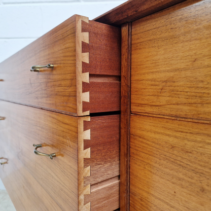 Alfred Cox Vintage 1950s Mid Century Extended Golden Teak Chest of Drawers