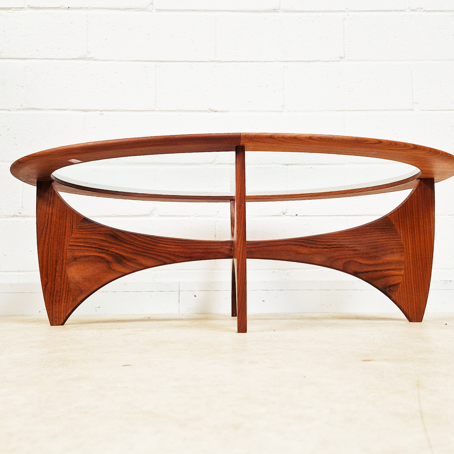 V.B Wlikins G Plan Astro Vintage Mid Century Solid Teak & Glazed Glass Oval Coffee Table Yin Yang