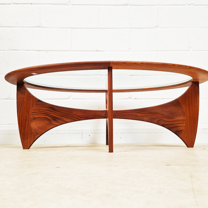 V.B Wlikins G Plan Astro Vintage Mid Century Solid Teak & Glazed Glass Oval Coffee Table Yin Yang