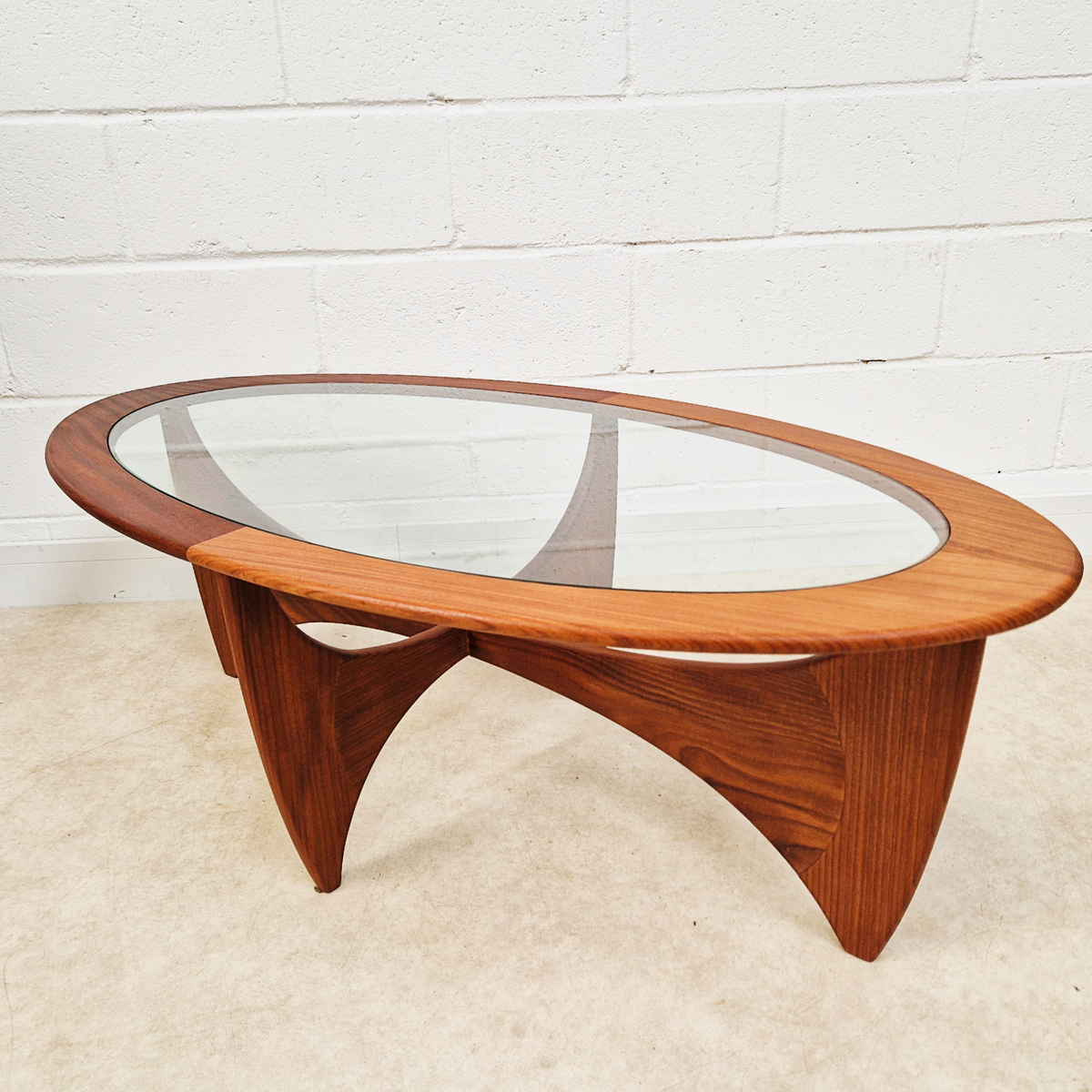 V.B Wlikins G Plan Astro Vintage Mid Century Solid Teak & Glazed Glass Oval Coffee Table Yin Yang