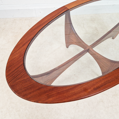 V.B Wlikins G Plan Astro Vintage Mid Century Solid Teak & Glazed Glass Oval Coffee Table Yin Yang