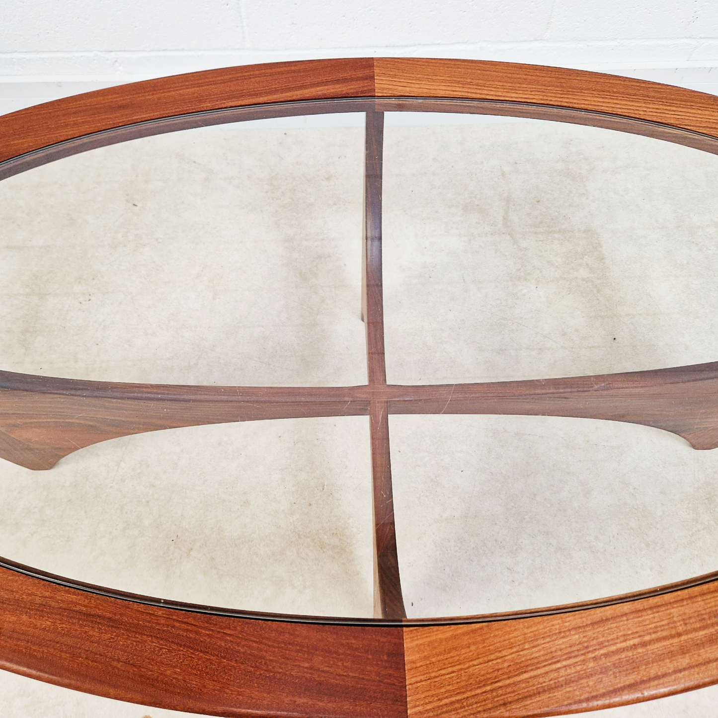 V.B Wlikins G Plan Astro Vintage Mid Century Solid Teak & Glazed Glass Oval Coffee Table Yin Yang