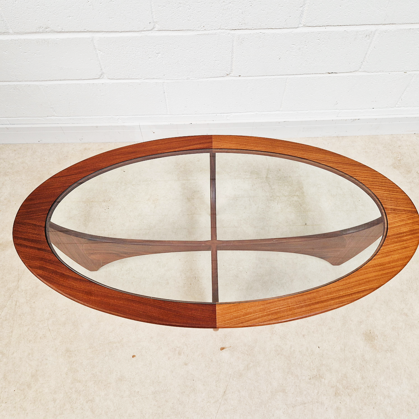 V.B Wlikins G Plan Astro Vintage Mid Century Solid Teak & Glazed Glass Oval Coffee Table Yin Yang