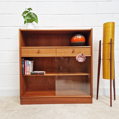 Nathan Vintage Mid Century Medium Teak & Glazed Glass Slim Bookcase Sideboard