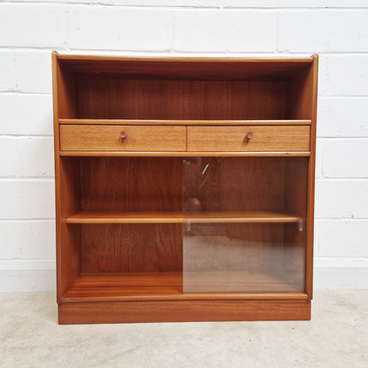 Nathan Vintage Mid Century Medium Teak & Glazed Glass Slim Bookcase Sideboard