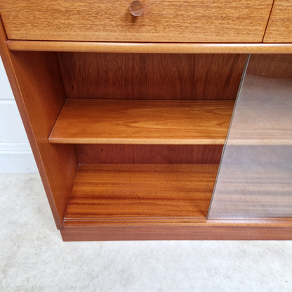 Nathan Vintage Mid Century Medium Teak & Glazed Glass Slim Bookcase Sideboard