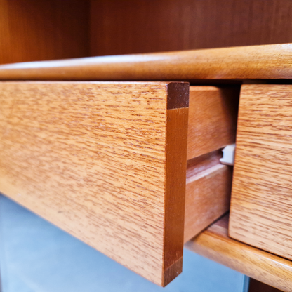 Nathan Vintage Mid Century Medium Teak & Glazed Glass Slim Bookcase Sideboard