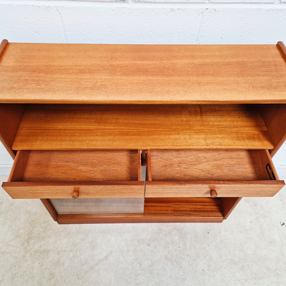 Nathan Vintage Mid Century Medium Teak & Glazed Glass Slim Bookcase Sideboard