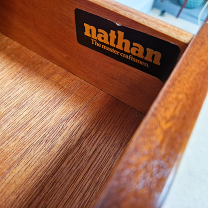 Nathan Vintage Mid Century Medium Teak & Glazed Glass Slim Bookcase Sideboard