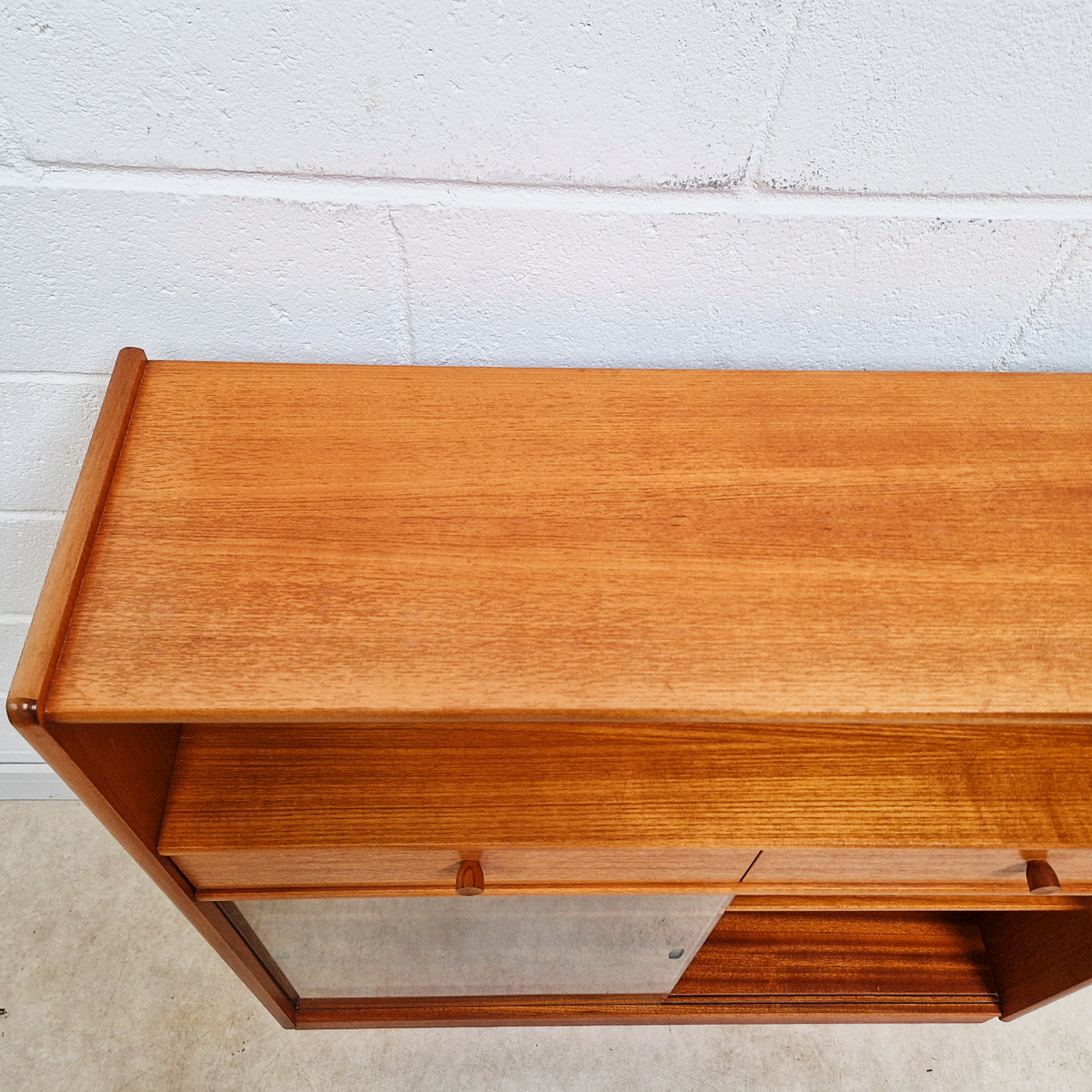 Nathan Vintage Mid Century Medium Teak & Glazed Glass Slim Bookcase Sideboard