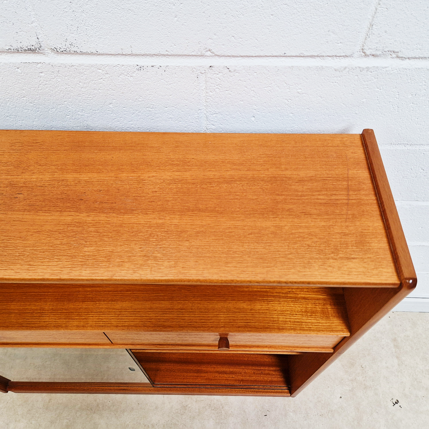 Nathan Vintage Mid Century Medium Teak & Glazed Glass Slim Bookcase Sideboard