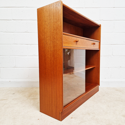 Nathan Vintage Mid Century Medium Teak & Glazed Glass Slim Bookcase Sideboard