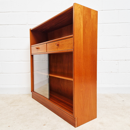 Nathan Vintage Mid Century Medium Teak & Glazed Glass Slim Bookcase Sideboard