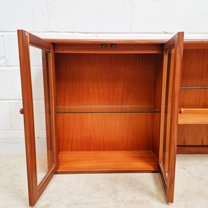 G Plan Vintage Mid Century Medium Teak & Glazed Glass Low Sideboard Bookcase Drinks Cabinet