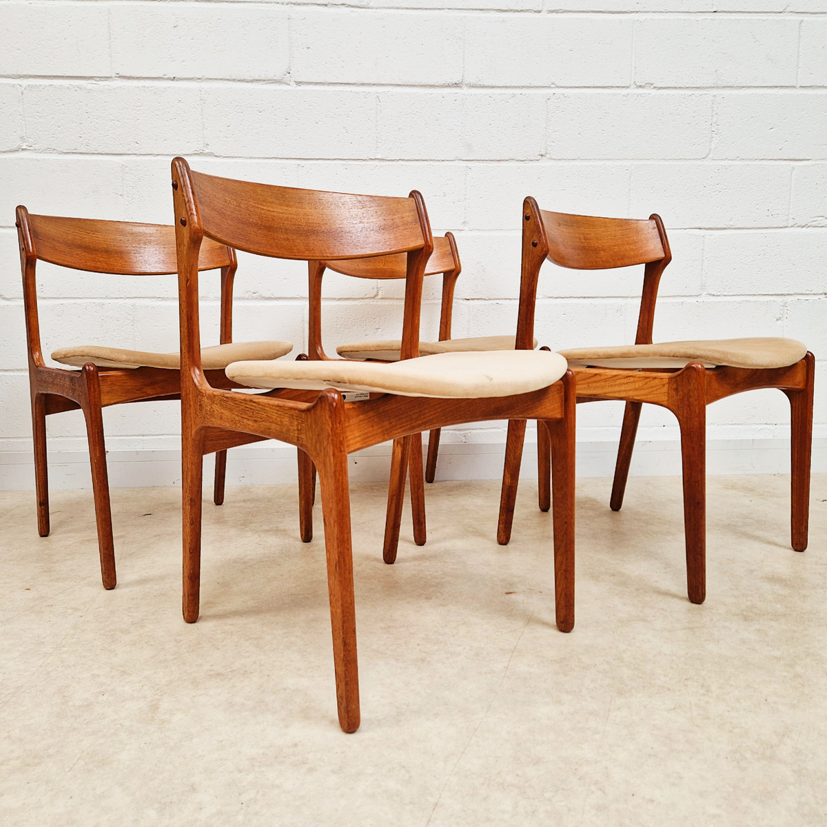 Erik Buch for O.D Møbler Vintage Mid Century Solid Teak Danish Dining Accent Chairs Set of 4 PG342