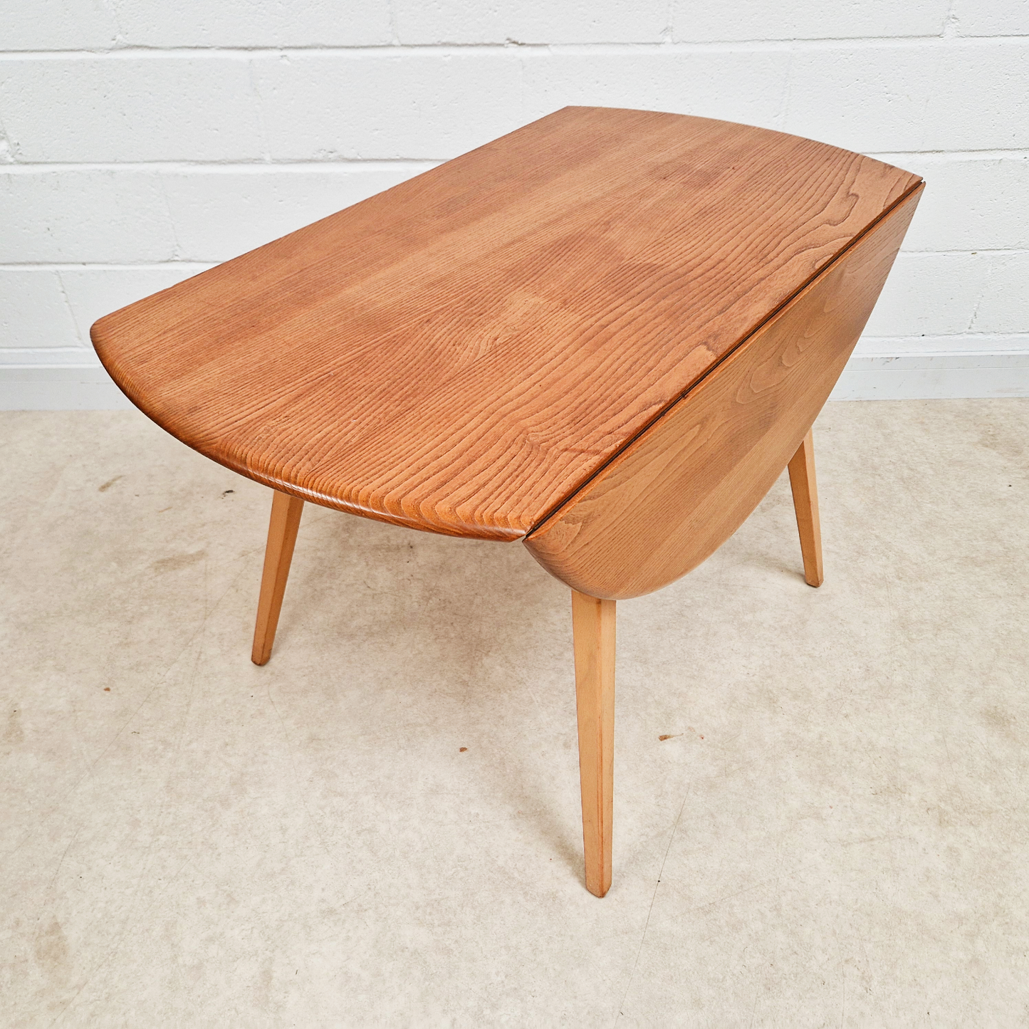 Ercol Vintage Mid Century Solid Elm Drop Leaf Table and Stickback Chair Dining Set