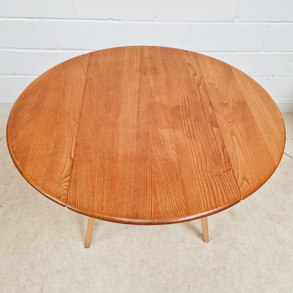 Ercol Vintage Mid Century Solid Elm Drop Leaf Table and Stickback Chair Dining Set