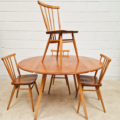 Ercol Vintage Mid Century Solid Elm Drop Leaf Table and Stickback Chair Dining Set