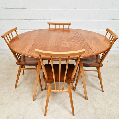 Ercol Vintage Mid Century Solid Elm Drop Leaf Table and Stickback Chair Dining Set