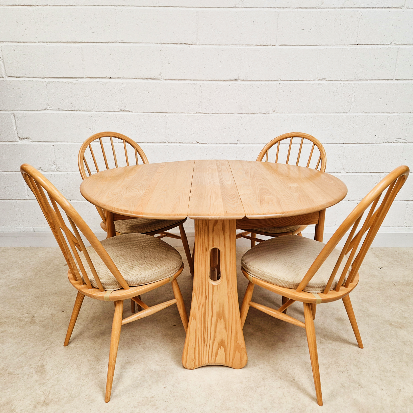 Ercol Vintage Solid Light Elm Danish Design Drop Leaf Table and Hoopback Chair Set