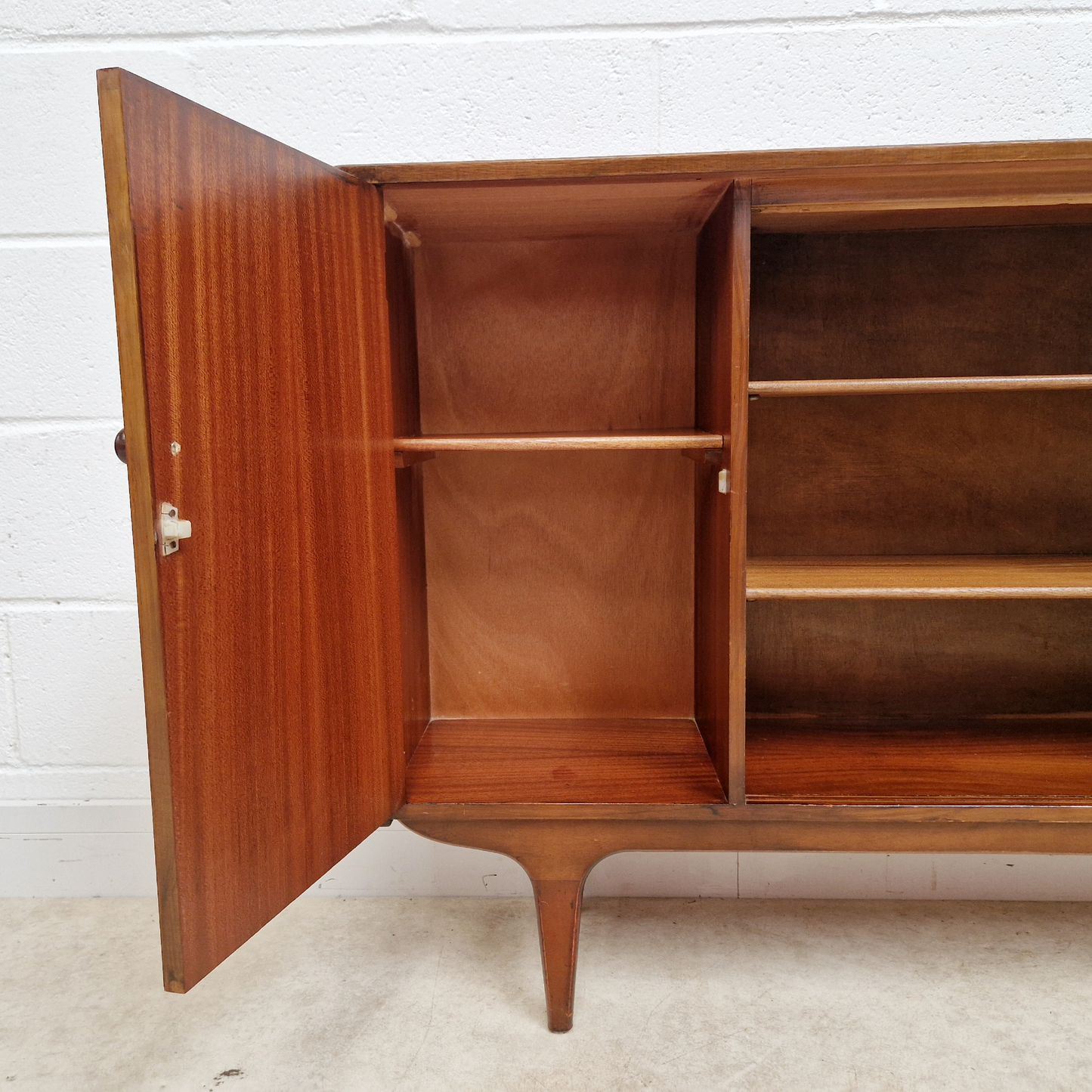 Vintage 1960s Mid Century Medium Teak & Glazed Glass Double Bookcase Sideboard