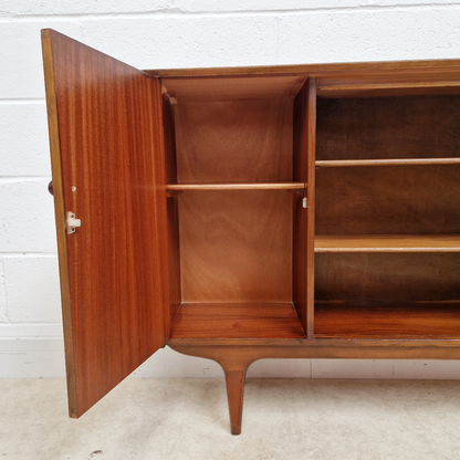 Vintage 1960s Mid Century Medium Teak & Glazed Glass Double Bookcase Sideboard