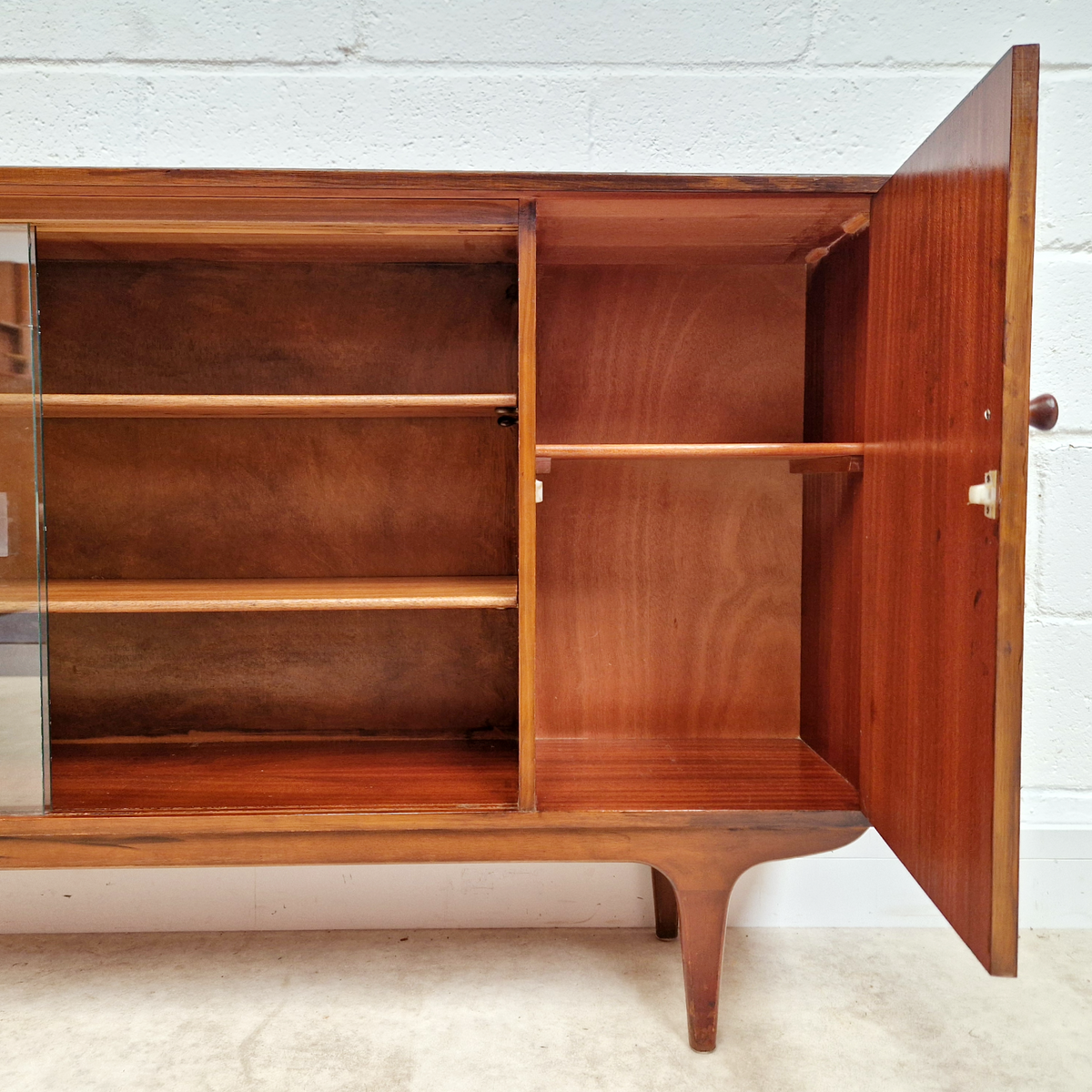 Vintage 1960s Mid Century Medium Teak & Glazed Glass Double Bookcase Sideboard