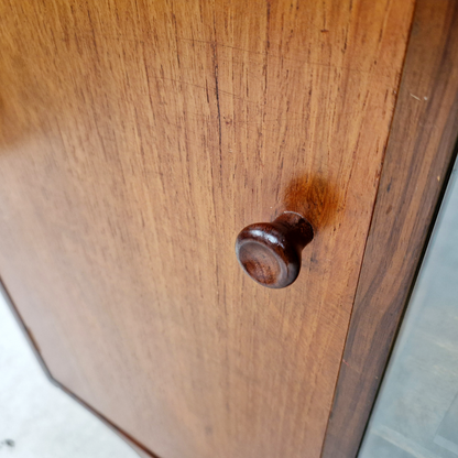 Vintage 1960s Mid Century Medium Teak & Glazed Glass Double Bookcase Sideboard