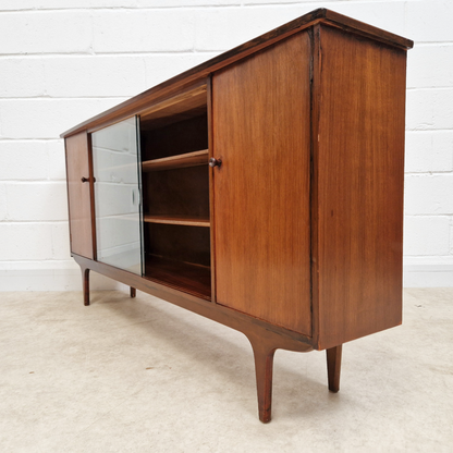 Vintage 1960s Mid Century Medium Teak & Glazed Glass Double Bookcase Sideboard