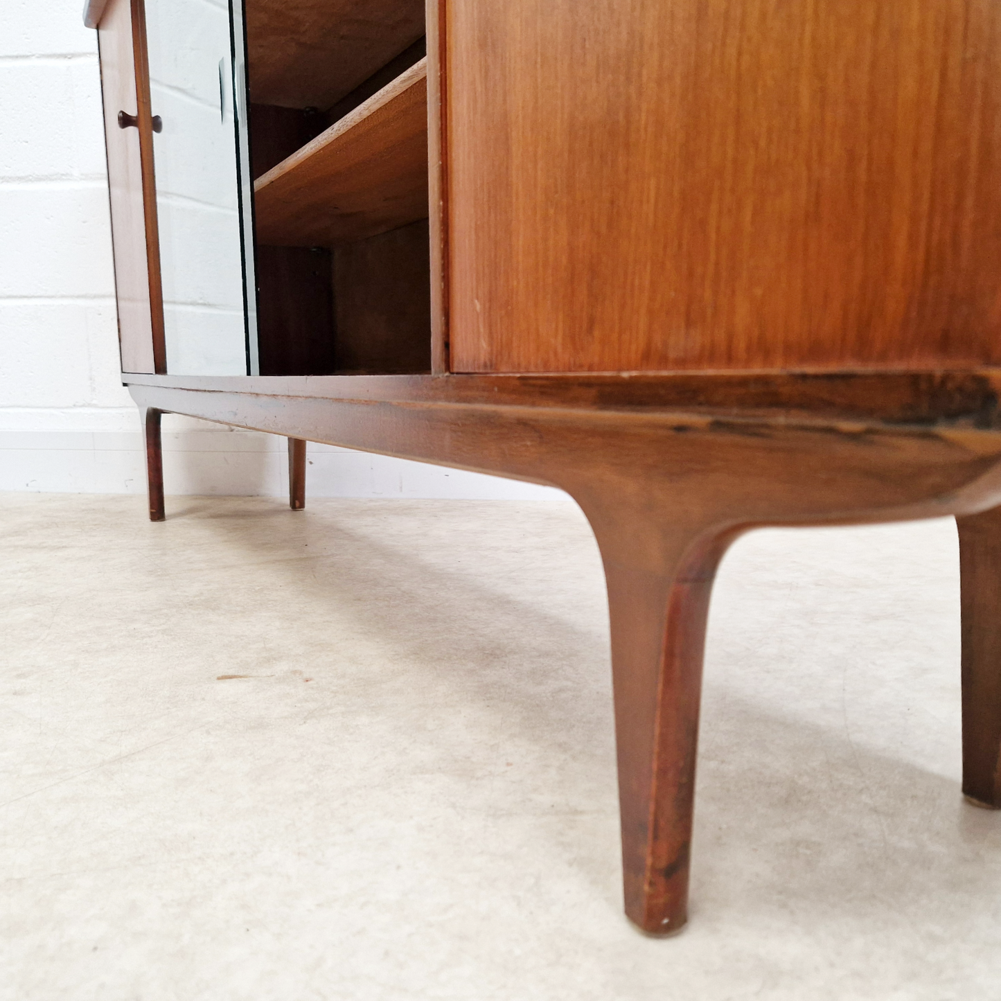Vintage 1960s Mid Century Medium Teak & Glazed Glass Double Bookcase Sideboard