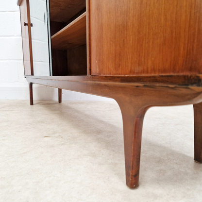 Vintage 1960s Mid Century Medium Teak & Glazed Glass Double Bookcase Sideboard