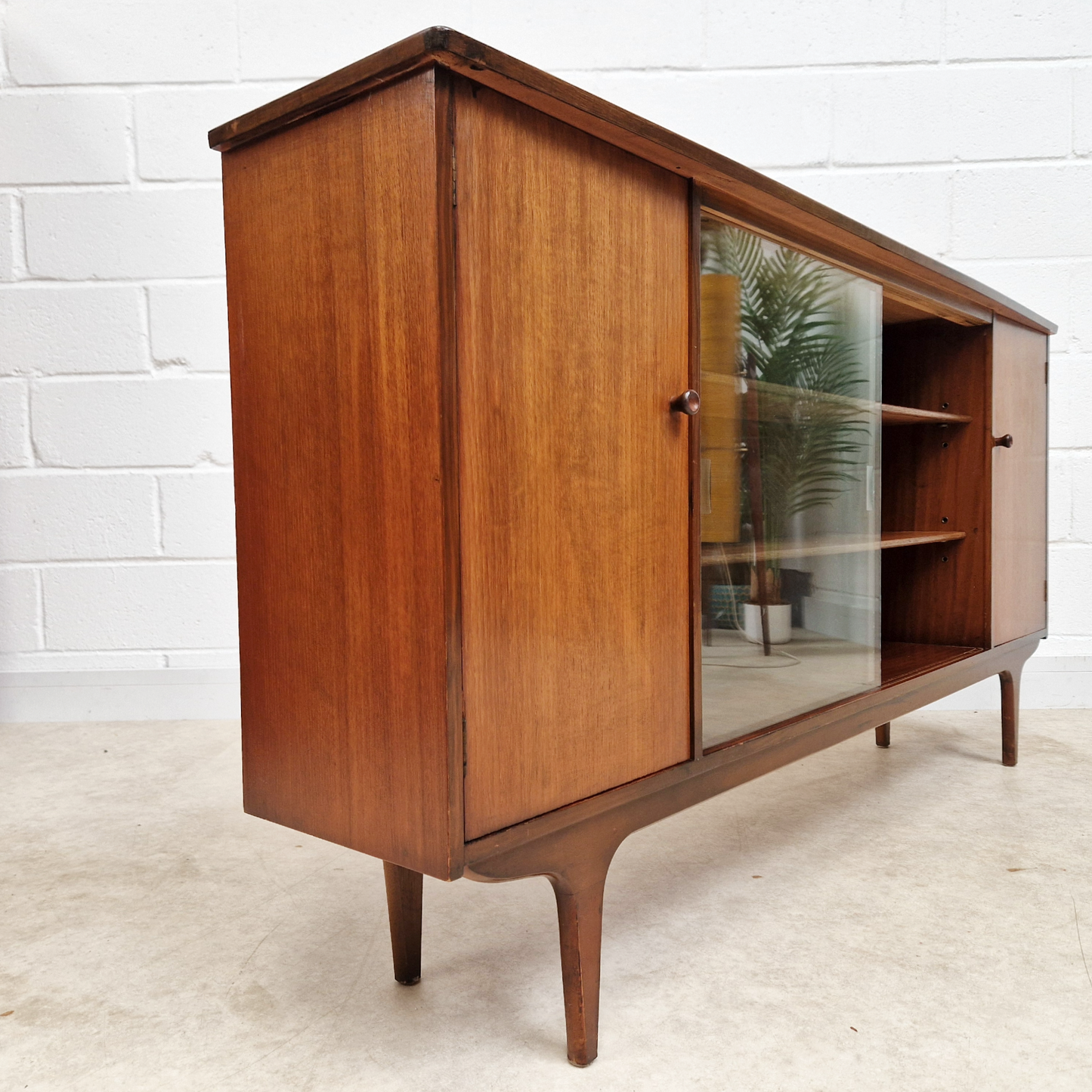 Vintage 1960s Mid Century Medium Teak & Glazed Glass Double Bookcase Sideboard