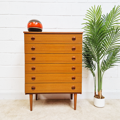 Schreiber Mid Century Vintage Danish Design Tallboy Retro Chest Drawers