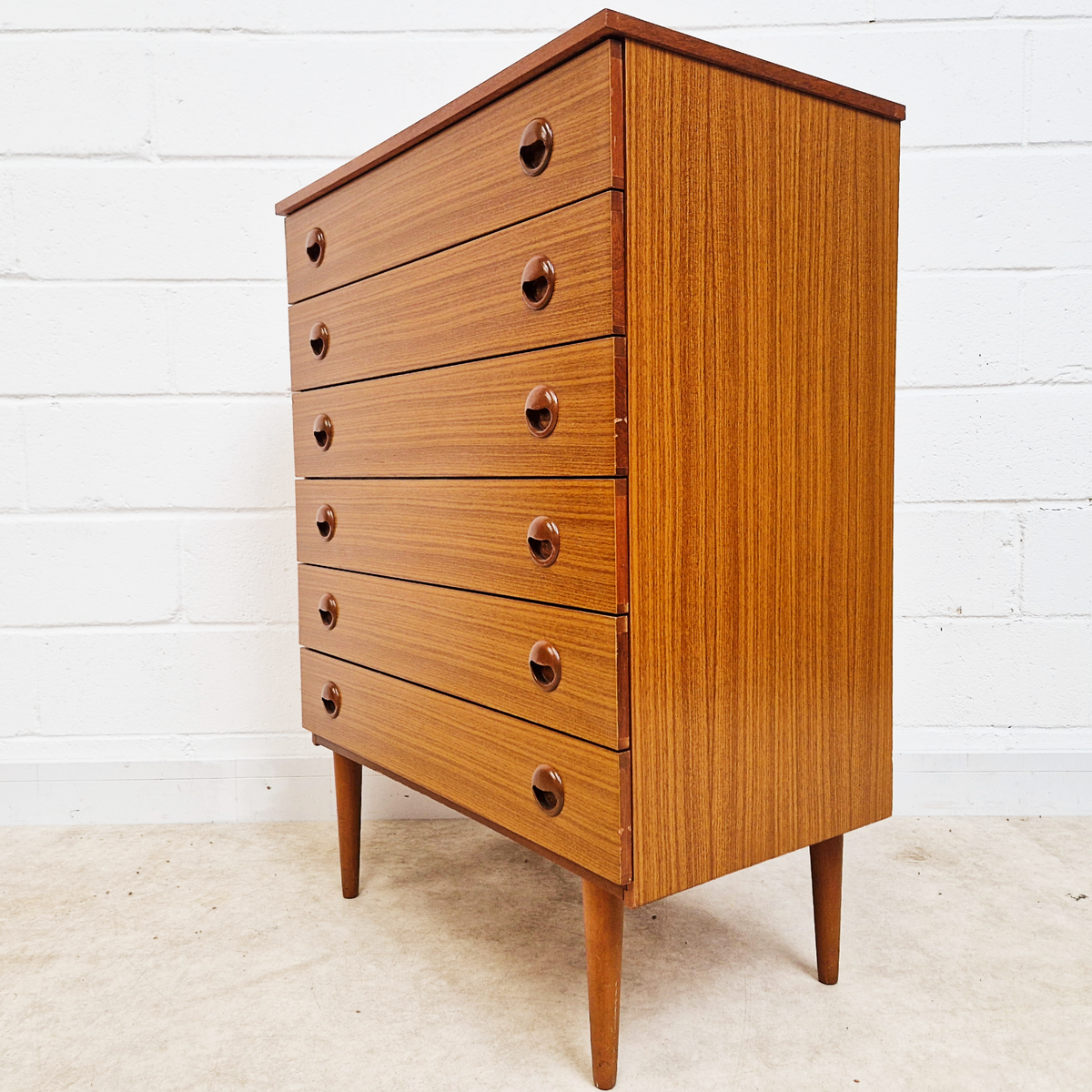 Schreiber Mid Century Vintage Danish Design Tallboy Retro Chest Drawers