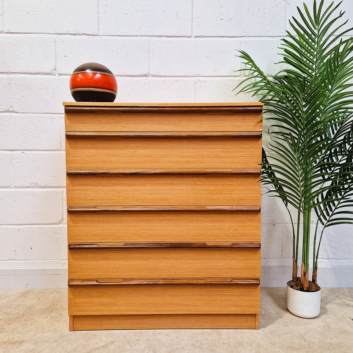 Vintage Mid Century Blond Teak Danish Design Tallboy Chest of Drawers