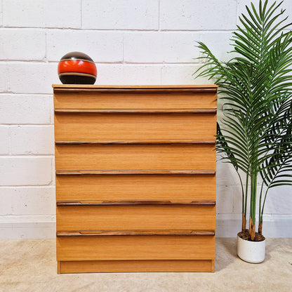 Vintage Mid Century Blond Teak Danish Design Tallboy Chest of Drawers