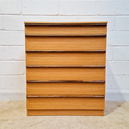Vintage Mid Century Blond Teak Danish Design Tallboy Chest of Drawers