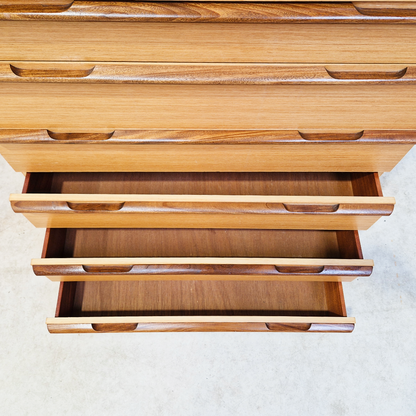 Vintage Mid Century Blond Teak Danish Design Tallboy Chest of Drawers