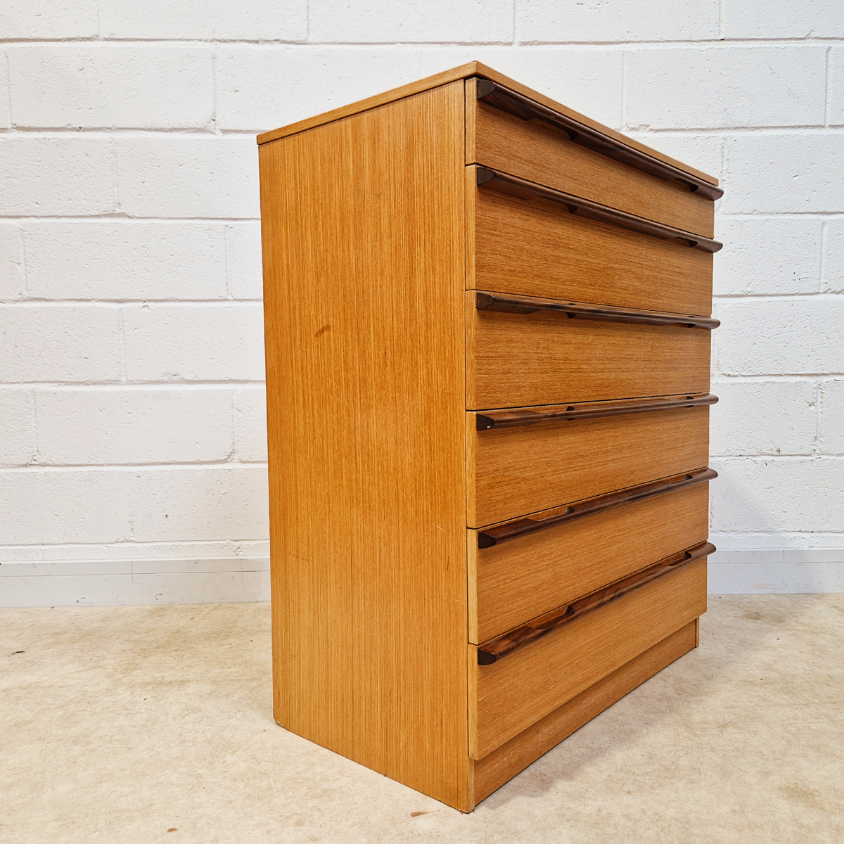 Vintage Mid Century Blond Teak Danish Design Tallboy Chest of Drawers
