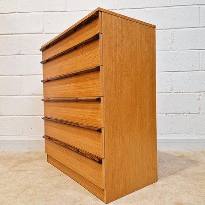 Vintage Mid Century Blond Teak Danish Design Tallboy Chest of Drawers
