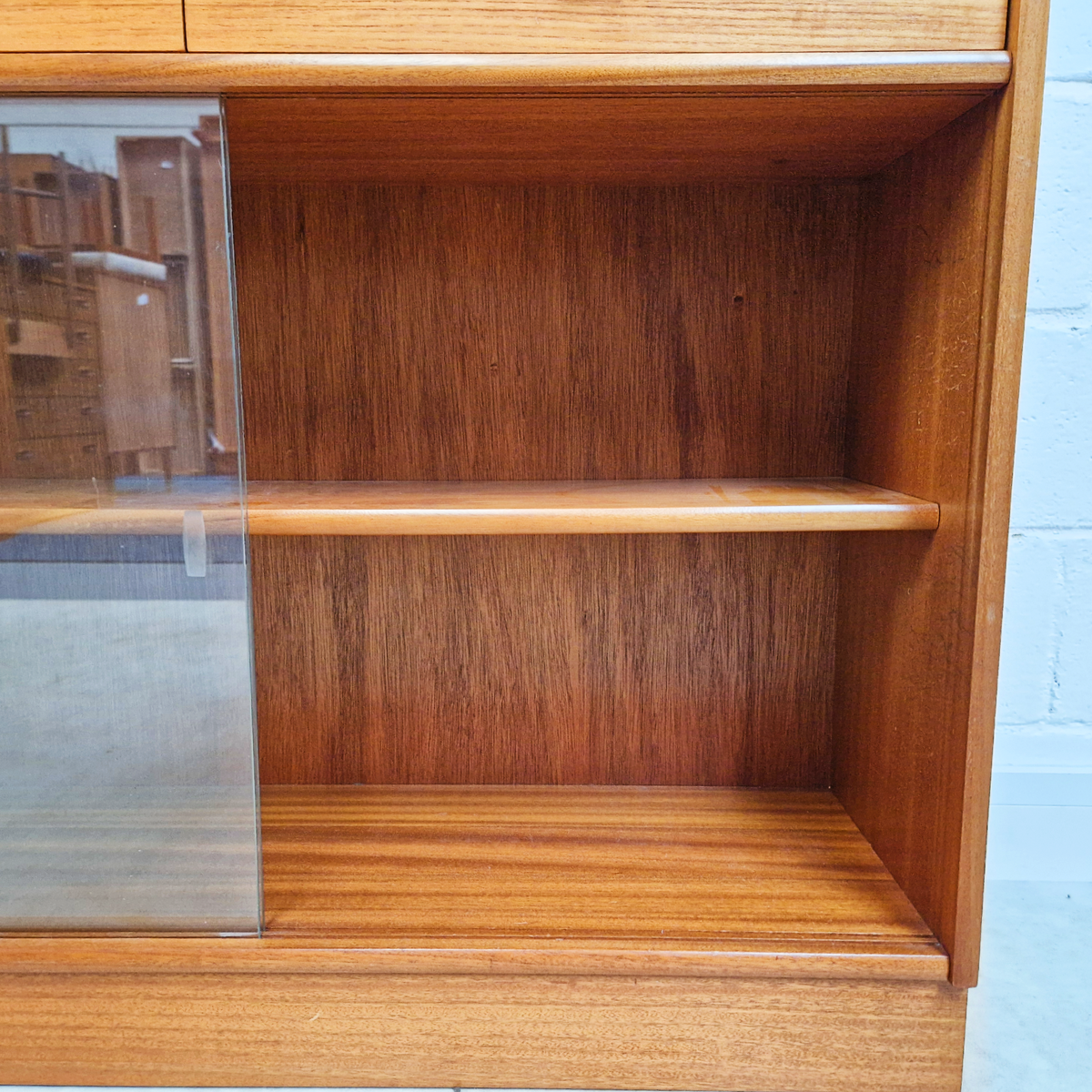 Nathan Vintage Mid Century Medium Teak & Glazed Glass Slim Bookcase Sideboard