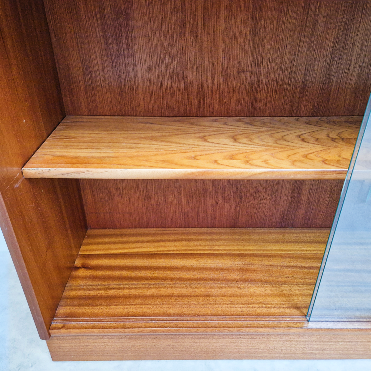 Nathan Vintage Mid Century Medium Teak & Glazed Glass Slim Bookcase Sideboard