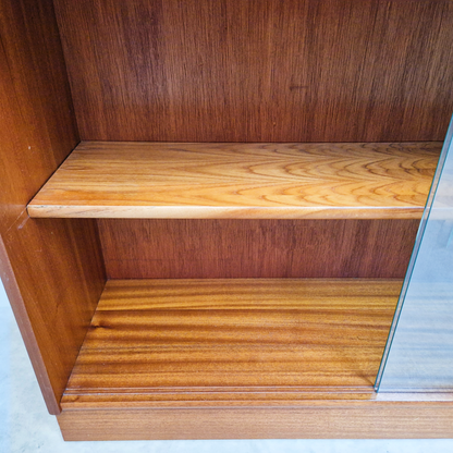 Nathan Vintage Mid Century Medium Teak & Glazed Glass Slim Bookcase Sideboard