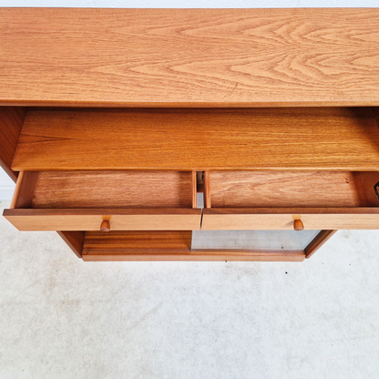 Nathan Vintage Mid Century Medium Teak & Glazed Glass Slim Bookcase Sideboard