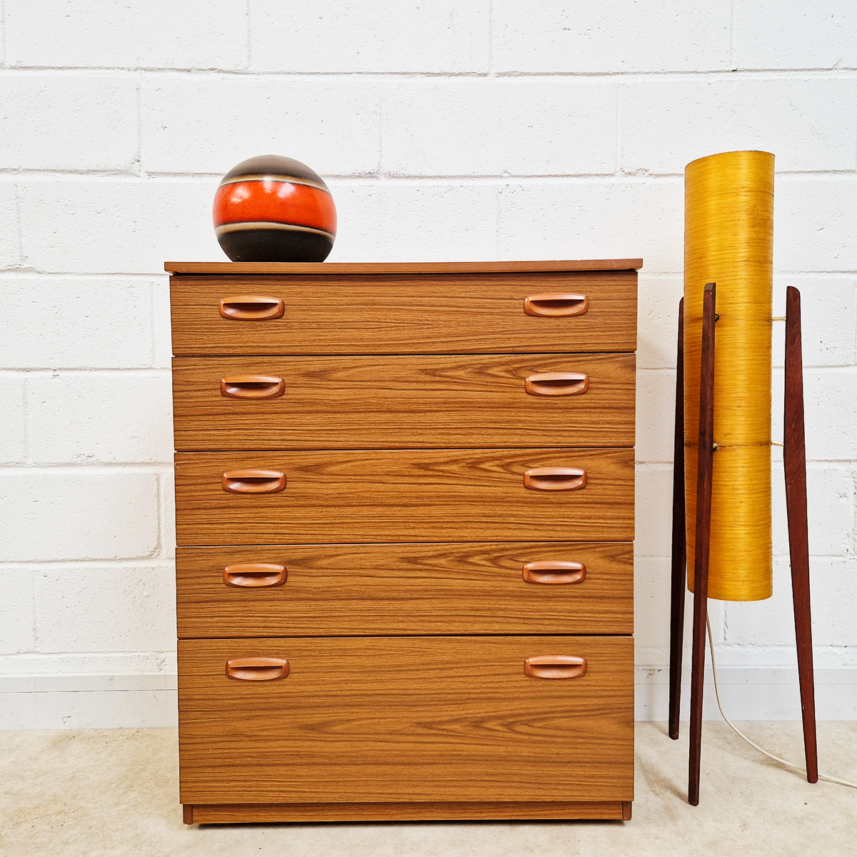 Schreiber Mid Century Vintage Danish Design Tallboy Retro Chest Drawers