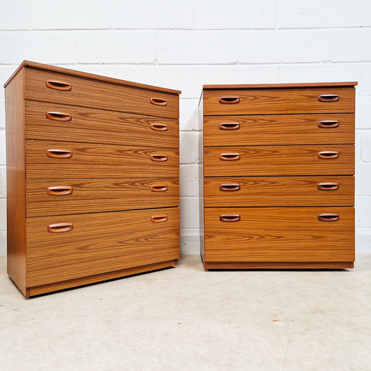 PAIR Schreiber Mid Century Vintage Danish Design Tallboy Retro Chest Drawers