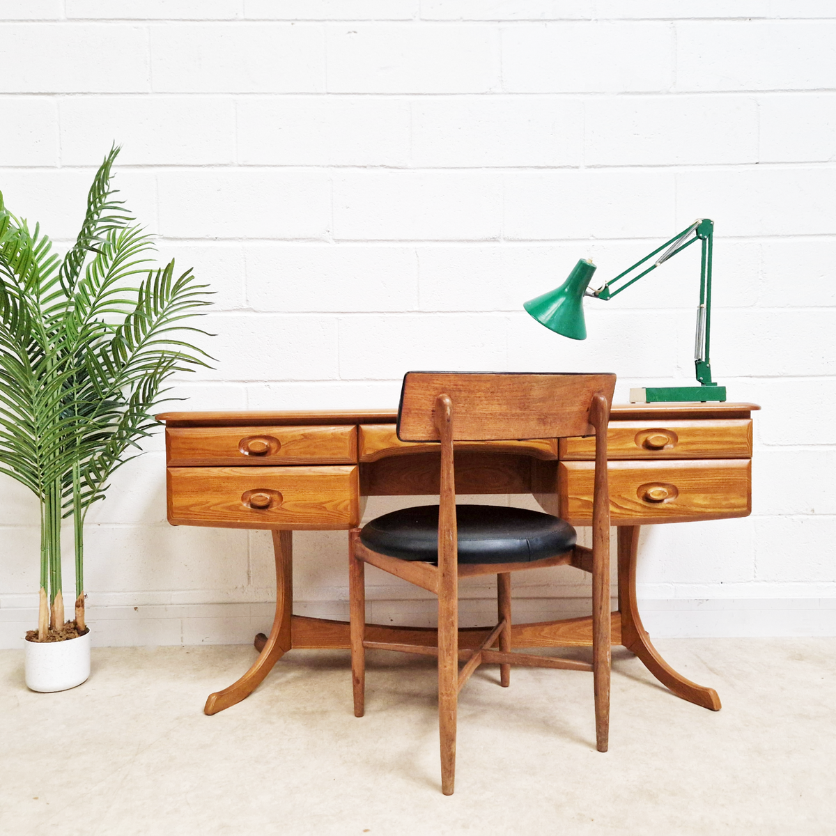 Vintage Solid Elm 1960s Mid Century Danish Design Desk Dresser Sideboard