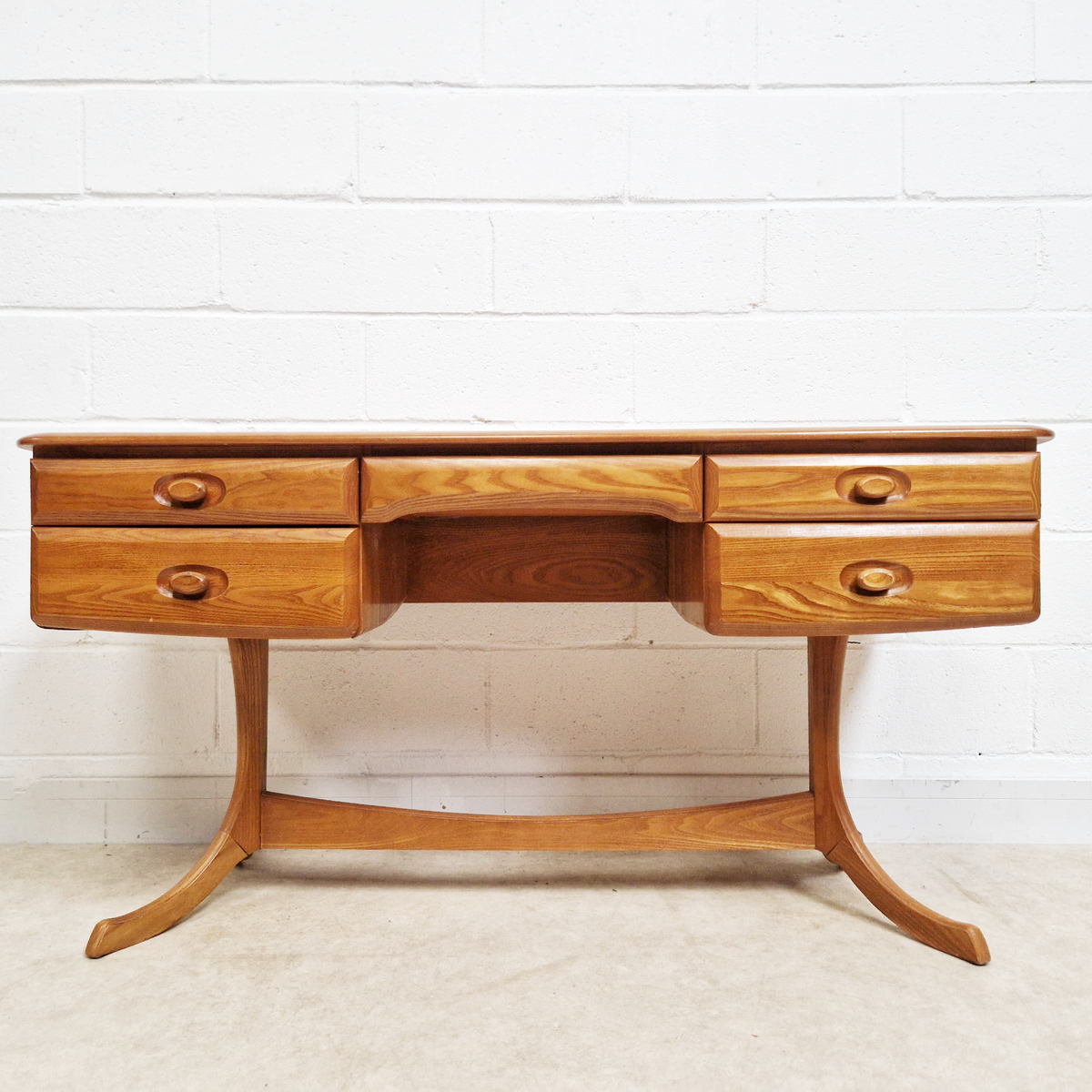 Vintage Solid Elm 1960s Mid Century Danish Design Desk Dresser Sideboard