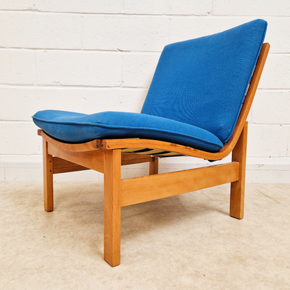 Parker Knoll Mid Century 1960s Fabric & Beech Royal Blue Lounge Accent Chair Armchair