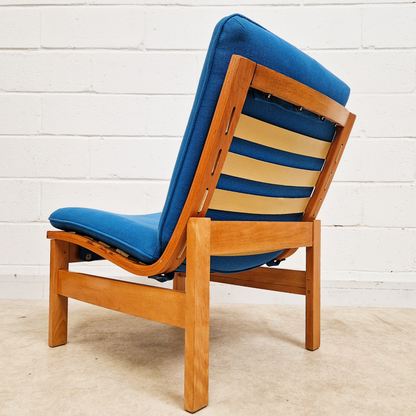 Parker Knoll Mid Century 1960s Fabric & Beech Royal Blue Lounge Accent Chair Armchair